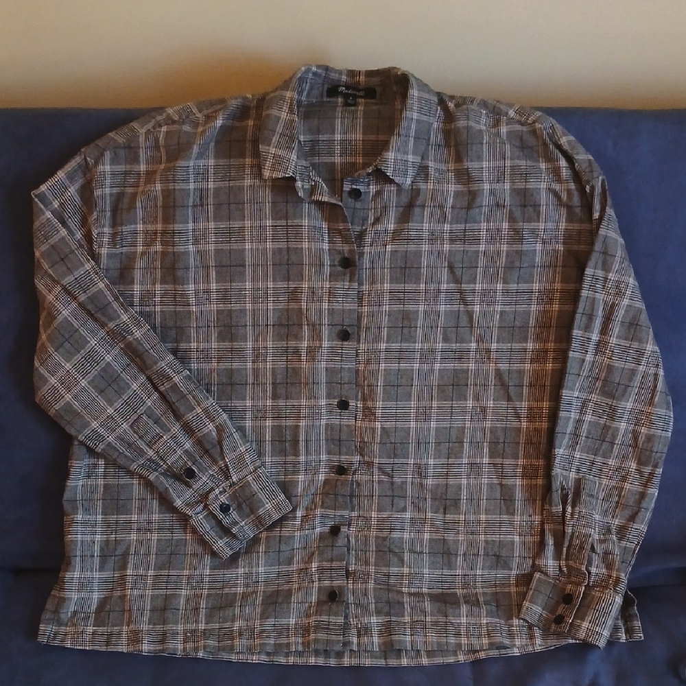 Madewell Plaid Button-Up Black & White Shirt Women's Medium